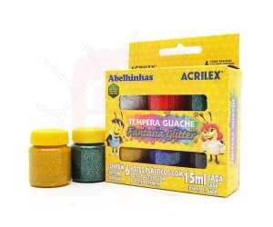 Tinta Guache 6 Cores 15ml Glitter - Acrilex