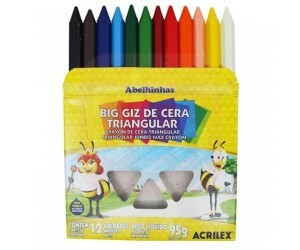 Giz de Cera 12 Cores Gizão Triangular - Acrilex