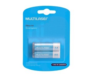 Pilhas Recarregáveis AA Multilaser 2500Mah Com 2 Unidades - CB053