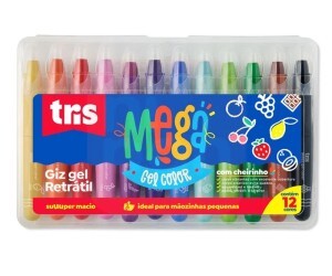 Giz de Cera 12 Cores Retrátil Mega Gel - Tris