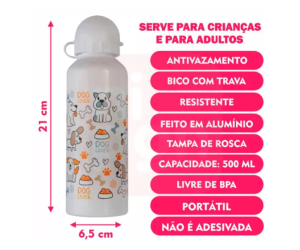 Garrafa Squeeze Tema: Pet's variados 500ml em Alumínio Moment