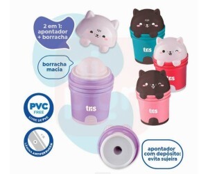 Apontador + Borracha Escolar Gatinha Kitty 1 Unidade