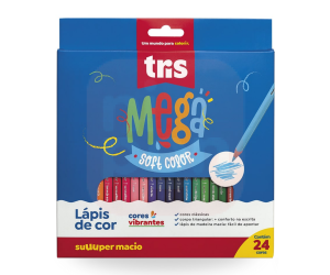 Kit Lápis de Cor Mega Soft Color 24 Cores + Apontador -  Tris 