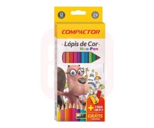 Lápis de Cor 12 Cores + Apontador Neo-Pen - Compactor